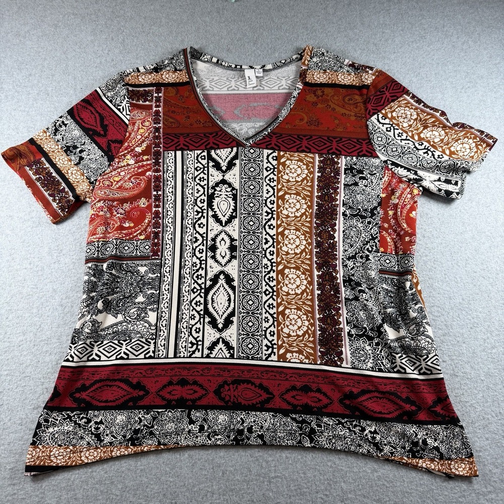 Jules Leopold Gypsy Boho Festival Tunic L Sharkbite Patchwork Paisley Red Blouse